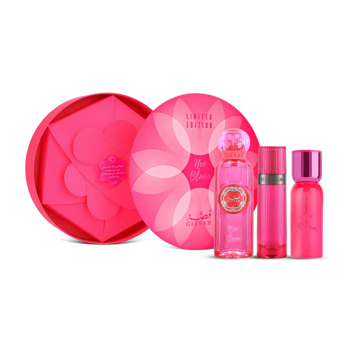 Neo Bloom Set by Gissah — fragrance bottle photographed on a white background