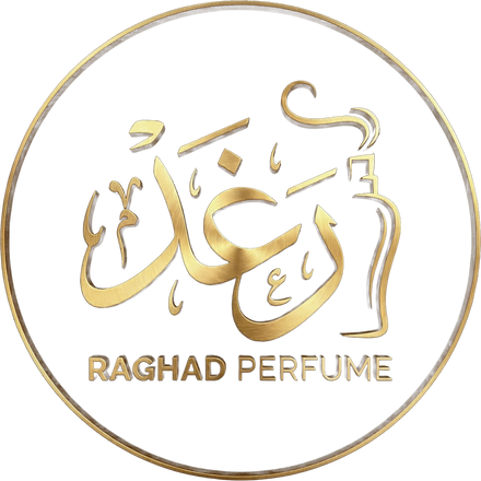 Raghad Perfumes logo, gold on black